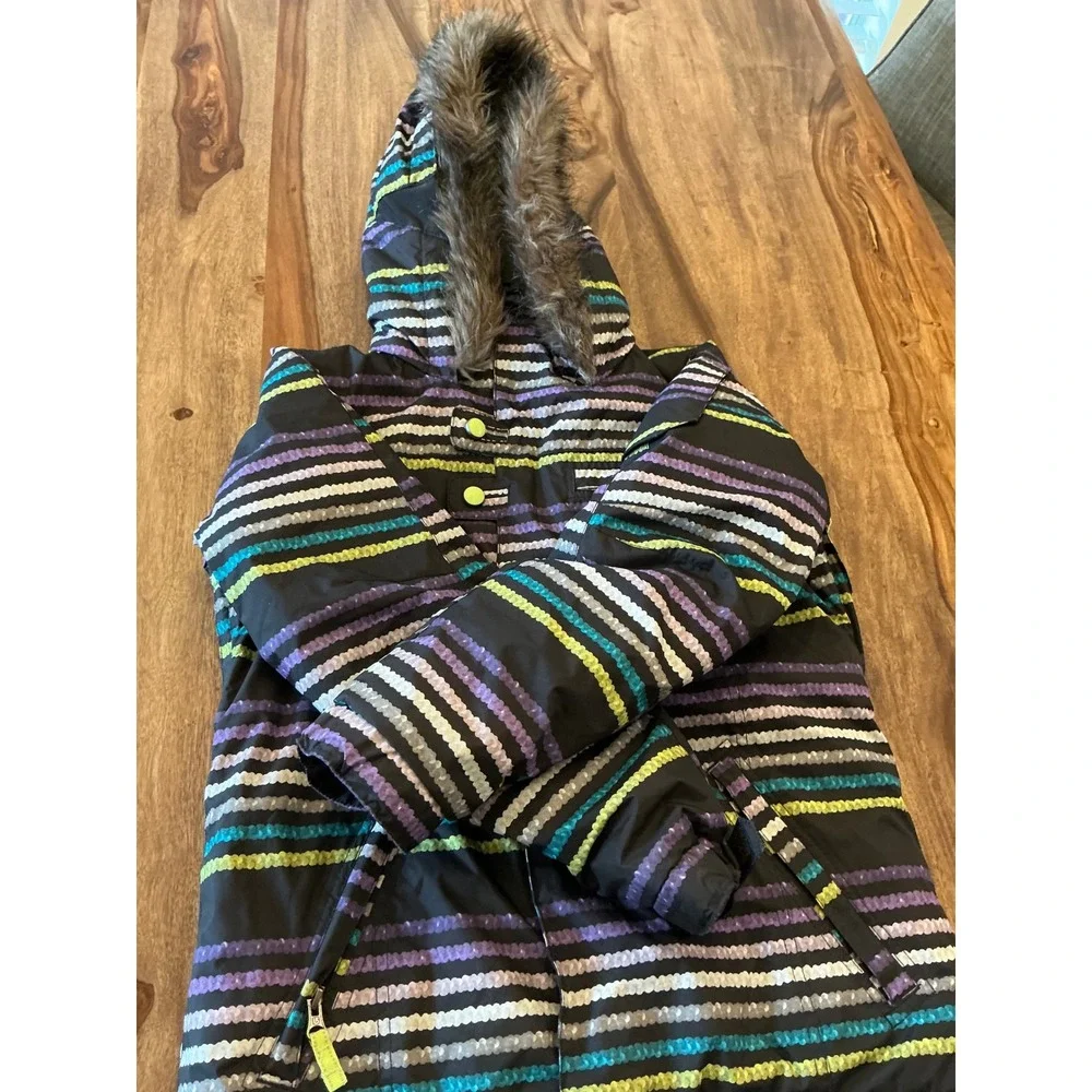 Burton Girls Mistique Snowboard Jacket Striped DryRide Insulated Size M 10/12
